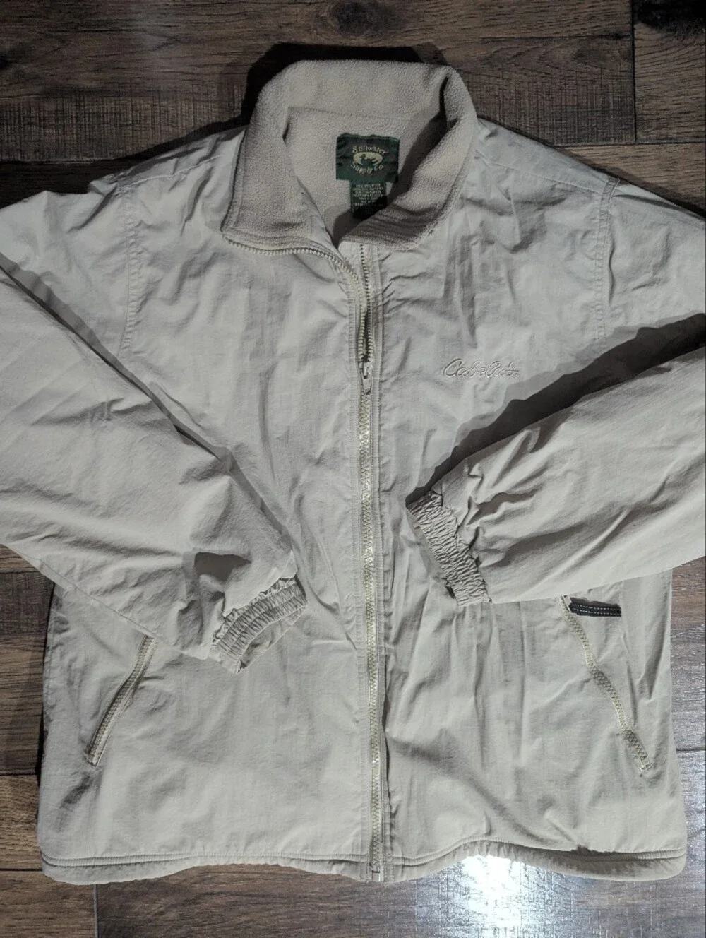 Cabela's Stillwater Supply Co Women's Khaki Nylon Zip Jacket Fleece Lining Sz L